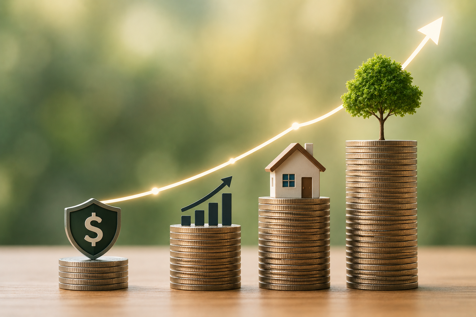Illustration showing productive assets helping investors build long-term wealth and outpace inflation through steady growth.