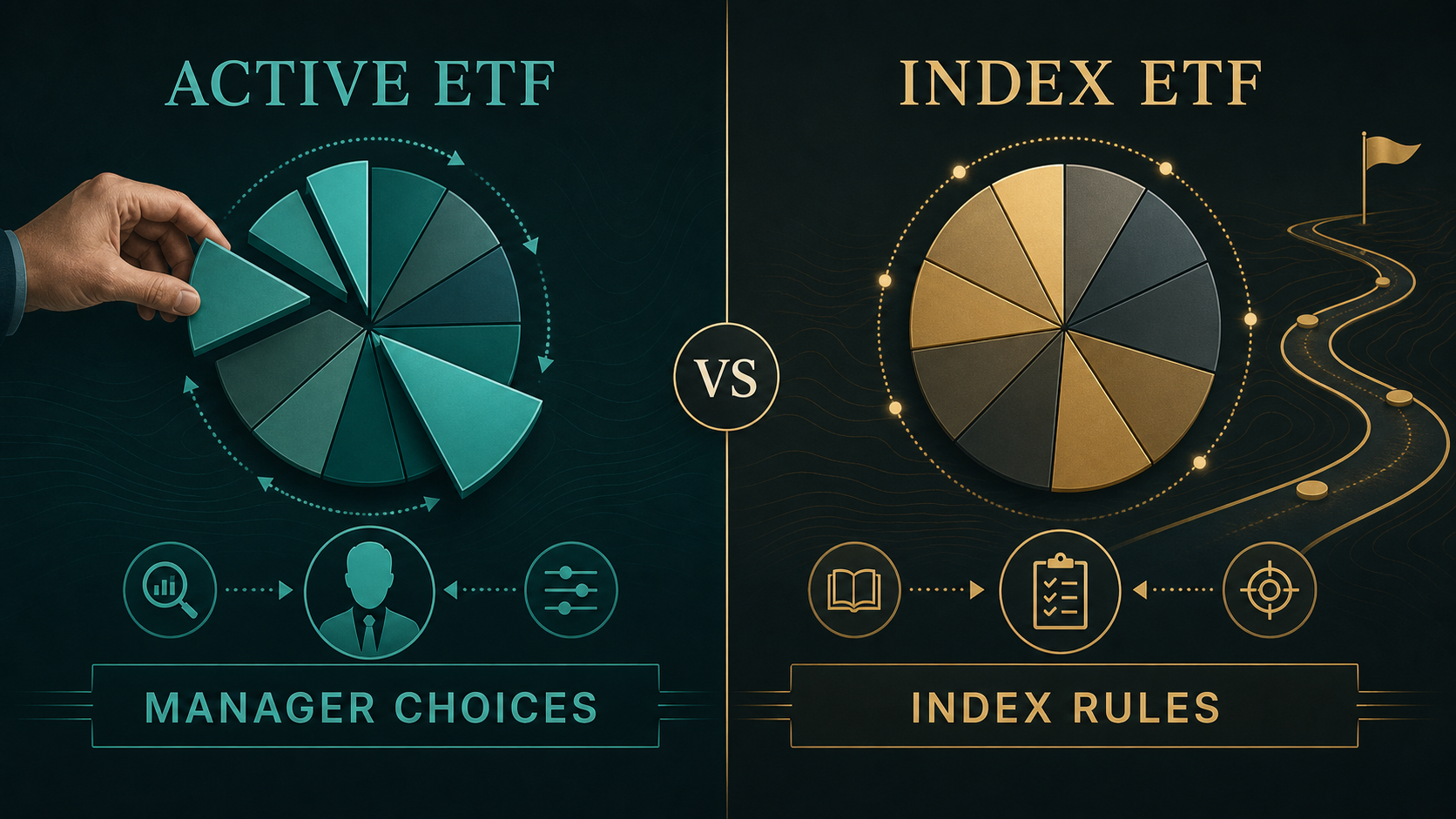 active ETF compared with an index ETF using manager choices and index rules