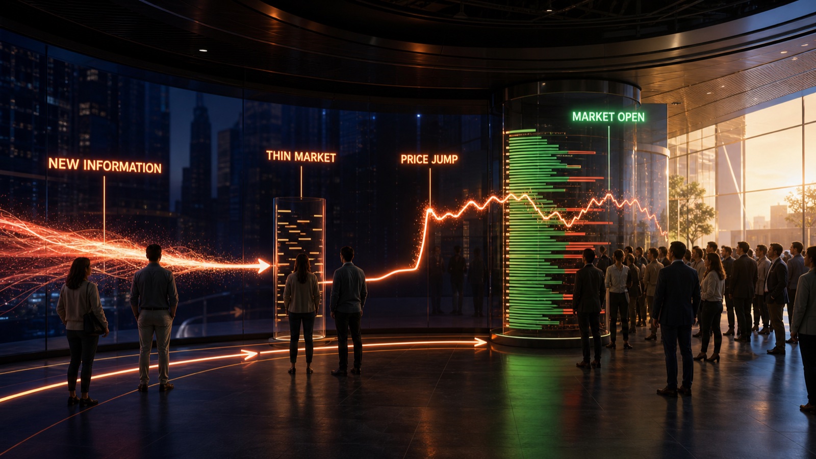 new information moving through a thin after-hours market before the opening bell