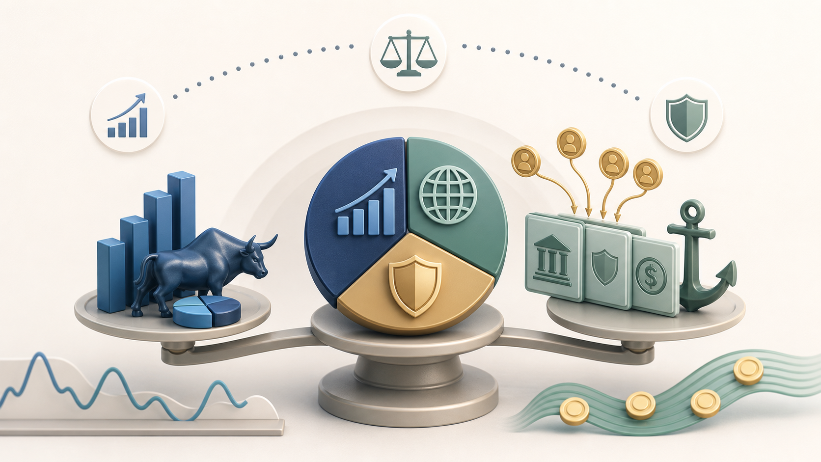 bonds balancing a portfolio with income and stability symbols