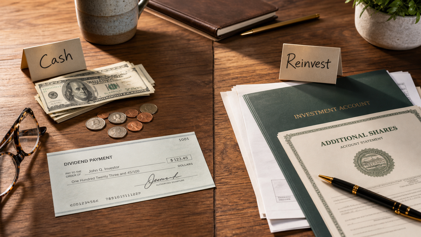 cash dividend payment compared with reinvested dividend shares