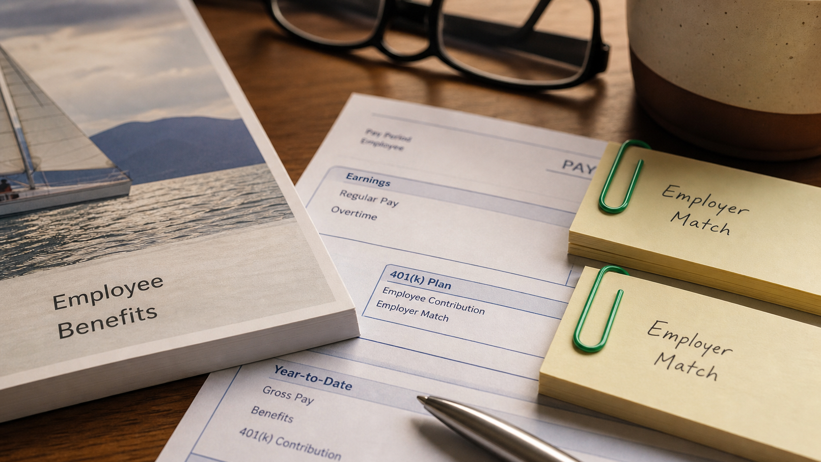 employer match benefits shown on workplace retirement paperwork