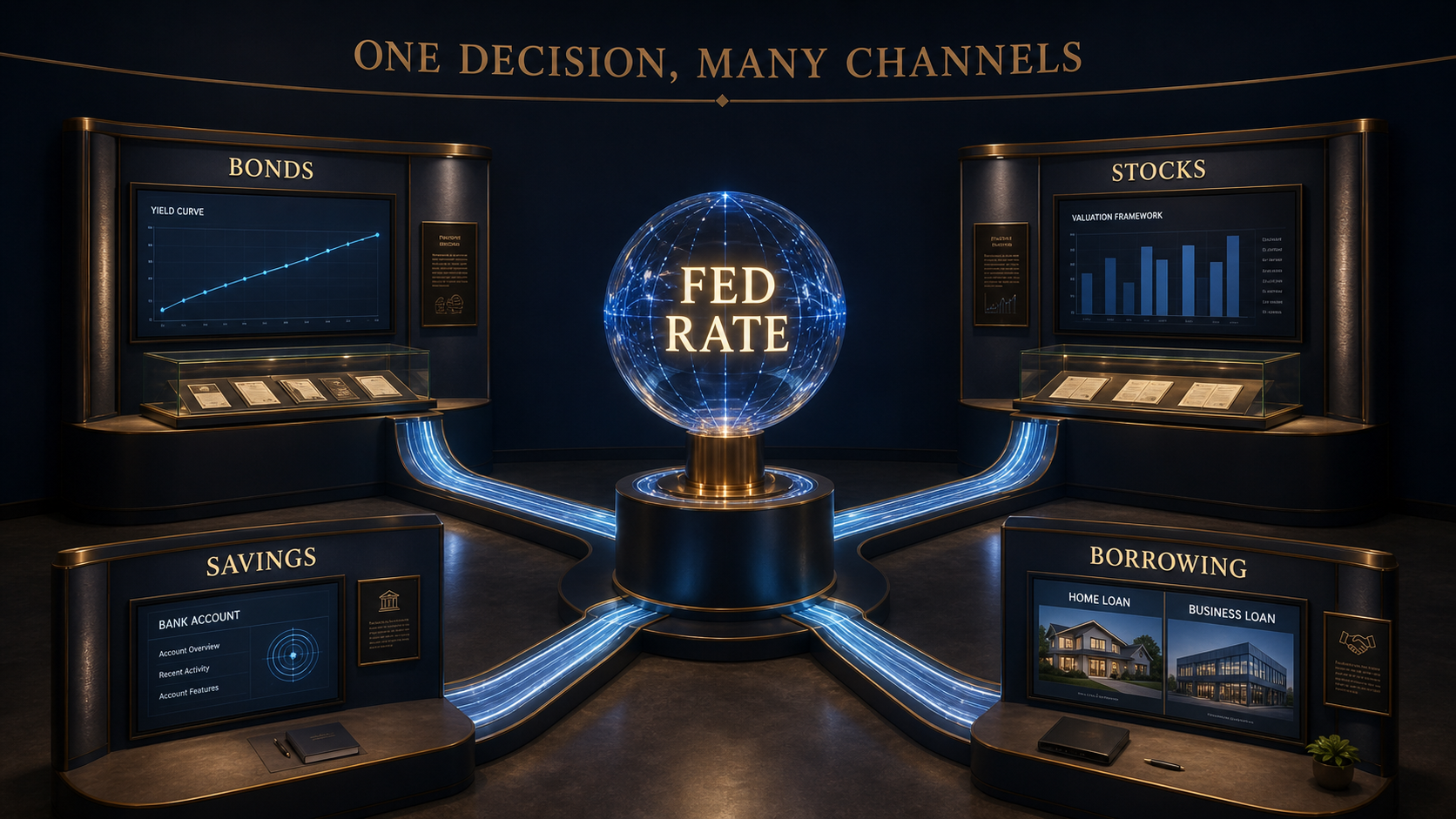 Fed rate decision affecting bonds stocks savings and borrowing through different channels