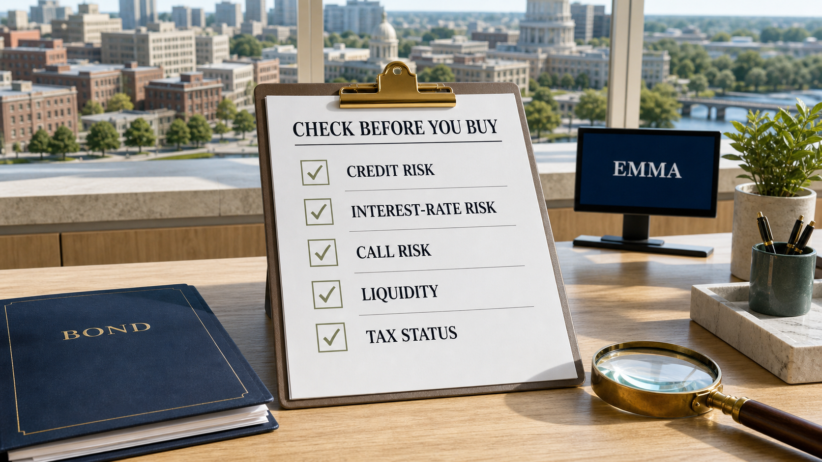 five risk checklist for municipal bonds including credit interest rate call liquidity and tax status