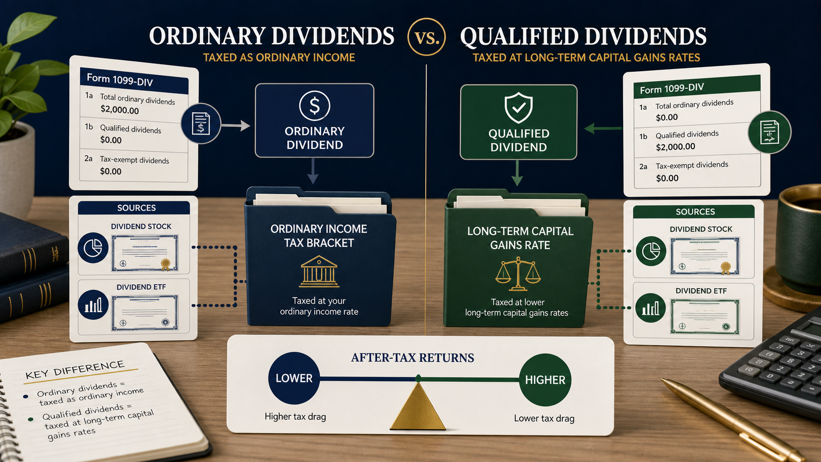 ordinary dividends versus qualified dividends tax comparison