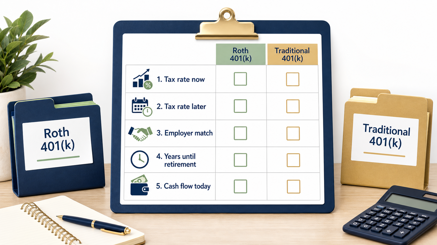 Roth 401(k) vs Traditional 401(k) decision checklist