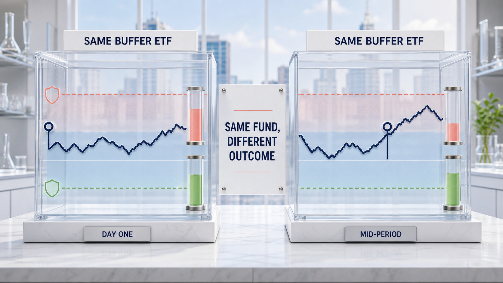 same buffer ETF can have a different outcome when purchased on day one or mid period