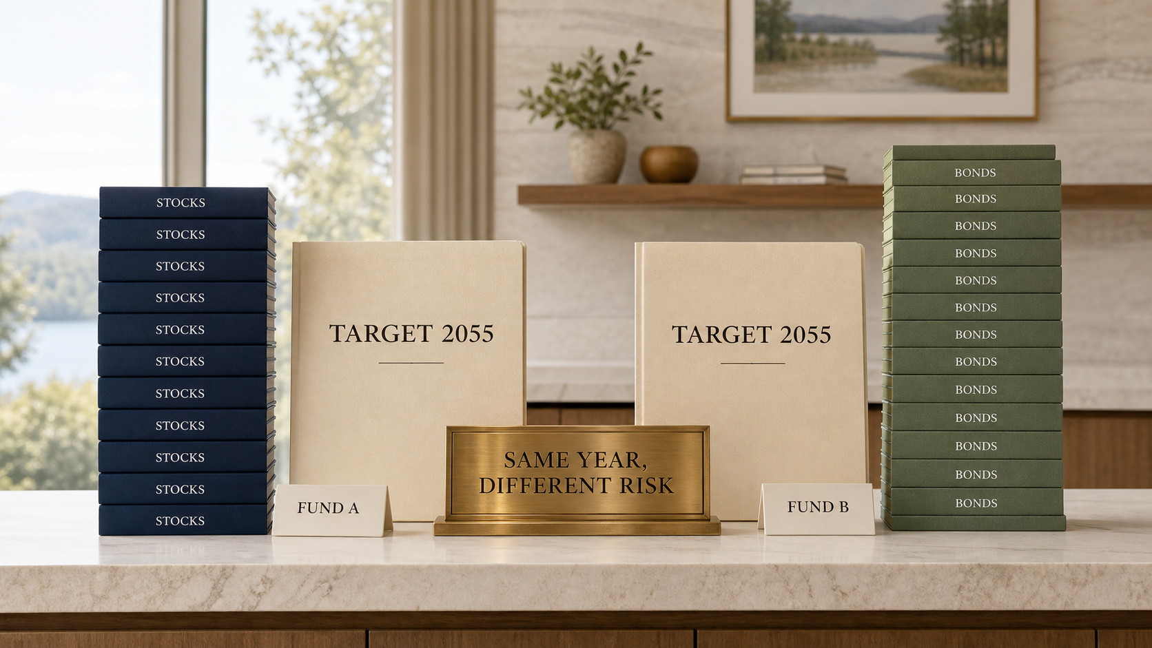 two target date funds with the same year and different stock and bond risk