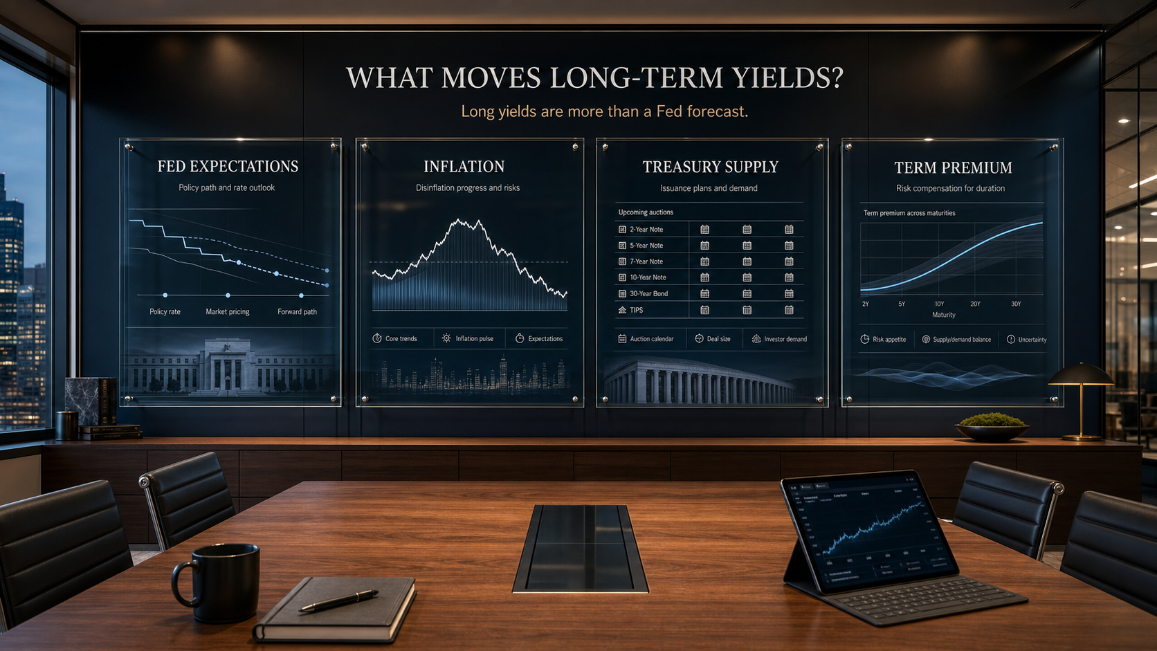 four drivers of long term treasury yields including Federal Reserve expectations inflation supply and term premium