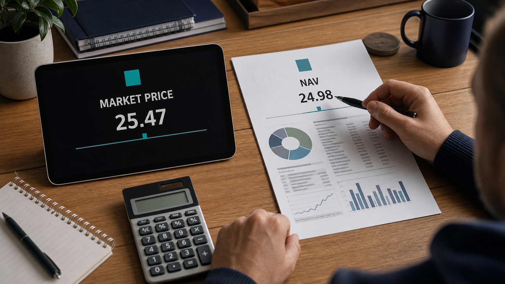 ETF premium and discount shown by market price versus NAV