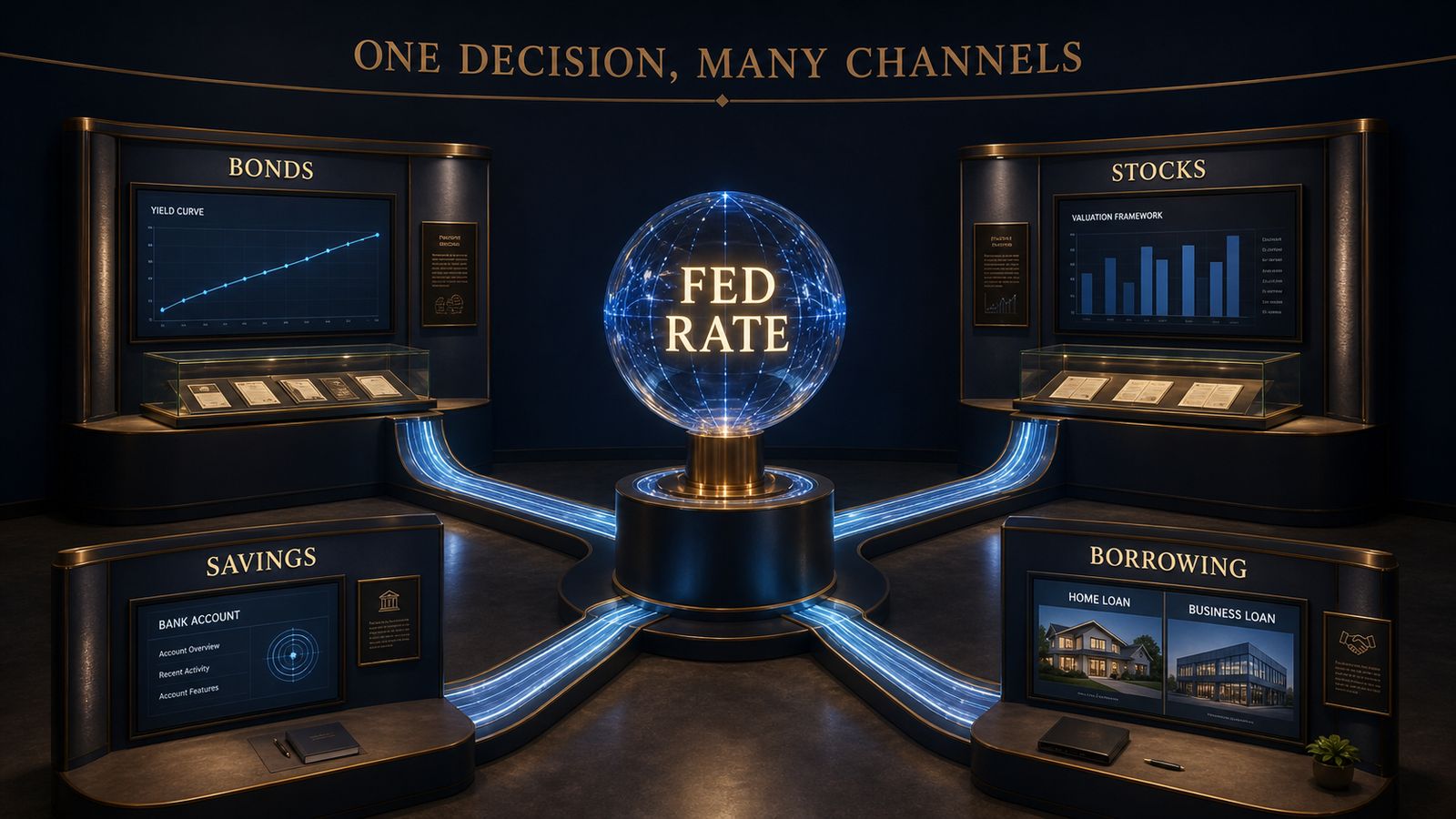 Fed rate decision affecting bonds stocks savings and borrowing through different channels