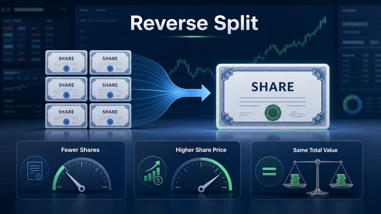 reverse stock split showing fewer shares and higher share price